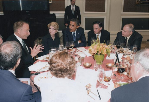 Photo on Terry Bean's Flickr site (since taken down) shows Barack Obama listening to Bean talking at an event attended  by the president.