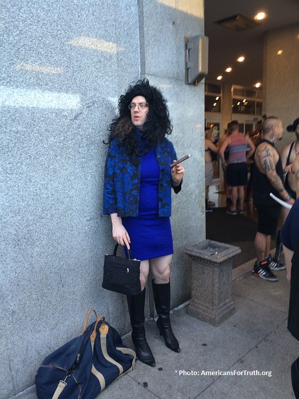 Perhaps as a homosexual man Peter Thiel does not understand this, but most women do not want men with penises wearing dresses (like this fellow at the recent "International Mr. Leather" perversion-fest in Chicago) to occupy a restroom with them.
