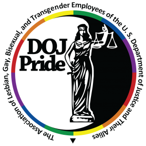 Logo for Department of Justice homosexual employees group, "DOJ Pride."