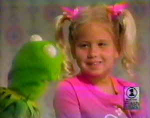 Chastity Bono as an innocent little girl with Kermit the Frog.