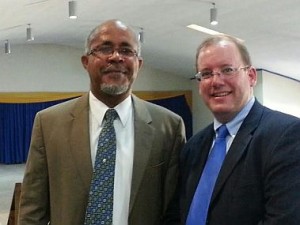 Jamaican Pastor Eric Edwards of Word of Life Church in Kingston, with AFTAH's Peter LaBarbera. "Right is right, and wrong is wrong," said Edwards, in response to international pressure on Jamaica to repeal its anti-buggery law banning homosexual conduct.