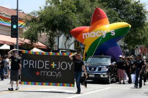 Macy's float in homosexual "pride parade" in West Hollywood, CA. To contact Macy's, call 800-289-6229, or go to their Online Contact Page.