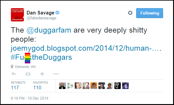 Dan_Savage_Anti-Duggars-Hate-Tweet-F-WORD_BLOCKED_Arkansas-Profam-Victory-12-10-14