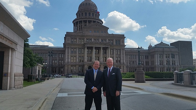 AFTAH President Peter LaBarbera with Dr. Steve Hotze, President of Conservative Republicans of Texas, in front of the Texas State Capitol building in Austin.