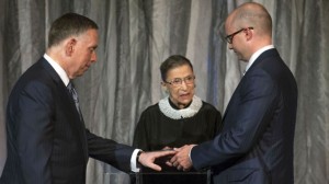 NOT IMPARTIAL - Supreme Court Justice Ruth Bader Ginsburg officiates a homosexual "marriage" before the Court made its decision imposing such counterfeits on the entire nation.