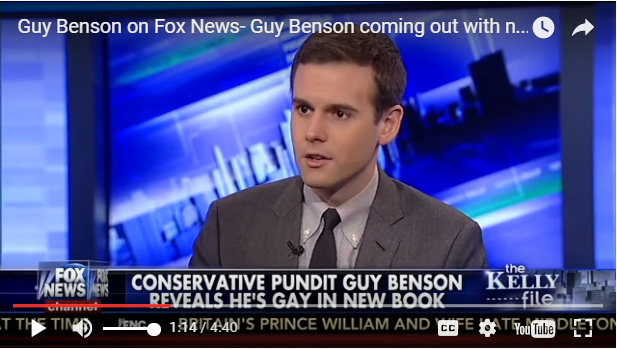 Guy Benson appearing on Megyn Kelly's Fox News show last year. Kelly was obviously supportive of Benson's sexual