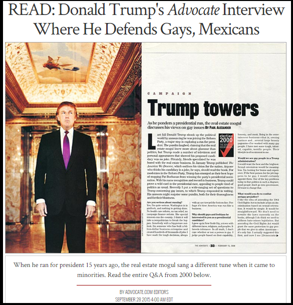 Donald Trump has a long history of pro-homosexual advocacy.