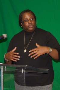 Linda Jernigan gives a talk on Gay Pride at AFTAH Banquet in June, 2011. Photo: Lynn Thomas.