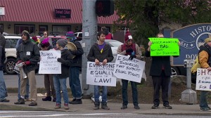 Homosexual activists protest Sweet Cakes by Melissa.