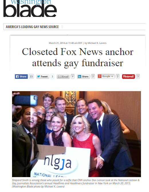 Shep at Homosexual Journalists Fundraiser - Fox News daytime anchor Shepard Smith shown above at 2014 fundraiser for the National Lesbian and Gay Journalists Association, as covered by the Washington Blade (photo: Michael Lavers). 